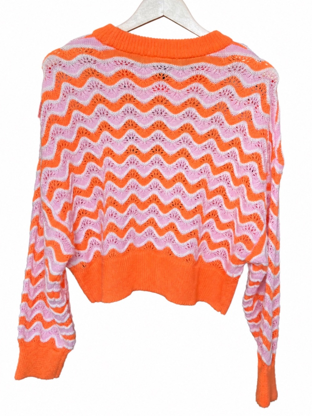 H&M | Wavy Chevron Pointelle Knit Sweater Orange Pink White | Women’s Size: M - Picture 4 of 5